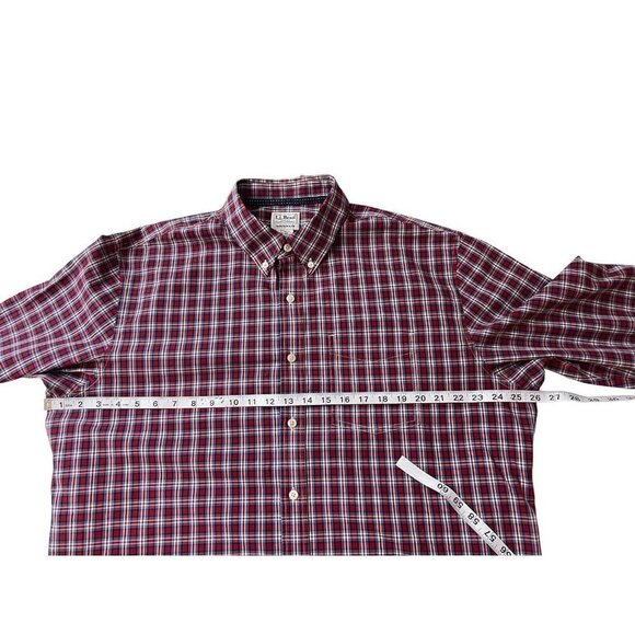 L.L. Bean Men's Red Blue Plaid Long Sleeve Button Up Cotton L Tall Large‎ Tall - Picture 7 of 9